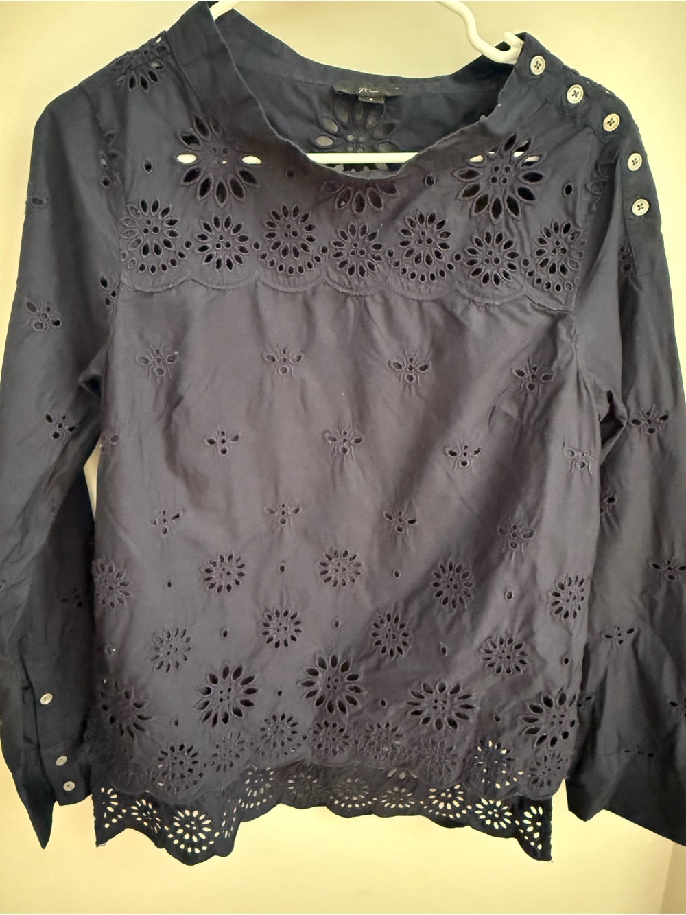 Jcrew Cotton Eyelet Long-Sleeve Top - Navy size 4